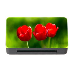Three Red Tulips, Green Background Memory Card Reader With Cf by FunnyCow