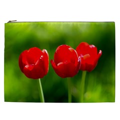 Three Red Tulips, Green Background Cosmetic Bag (xxl) by FunnyCow