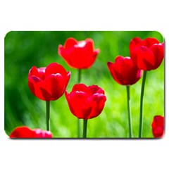 Red Tulip Flowers, Sunny Day Large Doormat  by FunnyCow