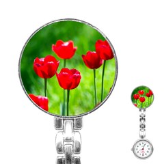 Red Tulip Flowers, Sunny Day Stainless Steel Nurses Watch by FunnyCow