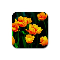 Yellow Orange Tulip Flowers Rubber Square Coaster (4 Pack)  by FunnyCow