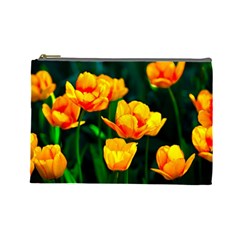 Yellow Orange Tulip Flowers Cosmetic Bag (large) by FunnyCow