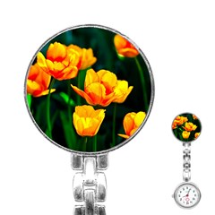 Yellow Orange Tulip Flowers Stainless Steel Nurses Watch by FunnyCow