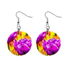 Violet Tulip Flowers Mini Button Earrings by FunnyCow