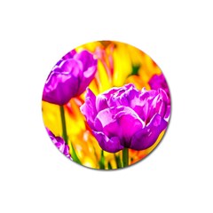 Violet Tulip Flowers Magnet 3  (round) by FunnyCow