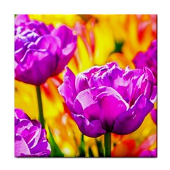 Violet Tulip Flowers Face Towel by FunnyCow