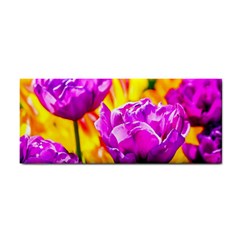 Violet Tulip Flowers Hand Towel by FunnyCow