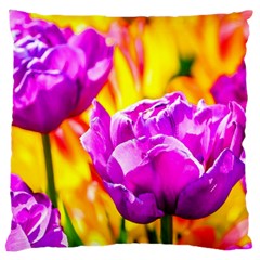 Violet Tulip Flowers Large Flano Cushion Case (one Side) by FunnyCow