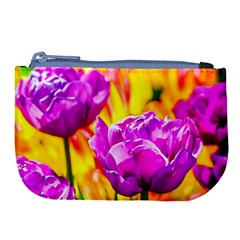 Violet Tulip Flowers Large Coin Purse by FunnyCow