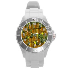 Tropical Pineapple Round Plastic Sport Watch (l) by snowwhitegirl