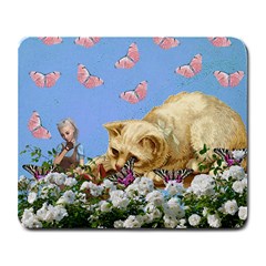 Cat And Butterflies Large Mousepads