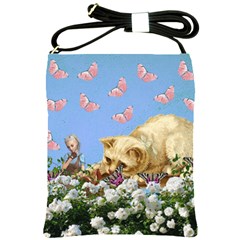 Cat And Butterflies Shoulder Sling Bag