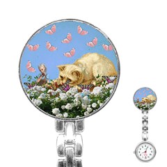 Cat And Butterflies Stainless Steel Nurses Watch