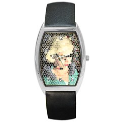 Stained Glass Girl Barrel Style Metal Watch