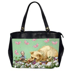 Cat And Butterflies Green Oversize Office Handbag (2 Sides)