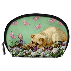 Cat And Butterflies Green Accessory Pouch (large) by snowwhitegirl