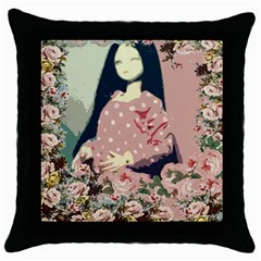 Rose Floral Doll Throw Pillow Case (black)