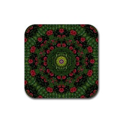 Sunshine Mandala In Rose Heaven Rubber Coaster (square)  by pepitasart