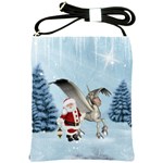 Santa Claus With Cute Pegasus In A Winter Landscape Shoulder Sling Bag Front