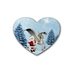 Santa Claus With Cute Pegasus In A Winter Landscape Heart Coaster (4 Pack)  by FantasyWorld7