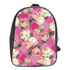 Retro Pets Plaid Pink School Bag (large)