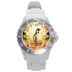 Cute Giraffe Mum With Funny Giraffe Baby Round Plastic Sport Watch (l) by FantasyWorld7