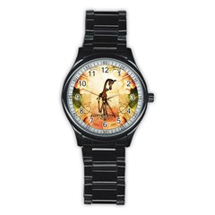 Cute Giraffe Mum With Funny Giraffe Baby Stainless Steel Round Watch by FantasyWorld7