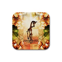 Cute Giraffe Mum With Funny Giraffe Baby Rubber Square Coaster (4 Pack)  by FantasyWorld7