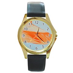 Orange And Blue Round Gold Metal Watch by WILLBIRDWELL