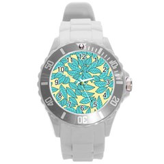 Leaves Dried Leaves Stamping Round Plastic Sport Watch (L)