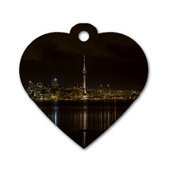 City River Water Cityscape Skyline Dog Tag Heart (one Side) by Nexatart