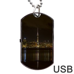 City River Water Cityscape Skyline Dog Tag Usb Flash (one Side) by Nexatart