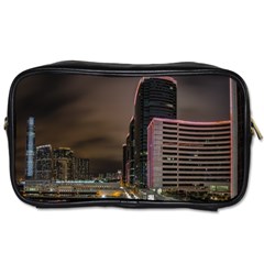 Hong Kong At Night Skyline Toiletries Bag (two Sides) by Nexatart