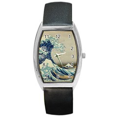 The Classic Japanese Great Wave Off Kanagawa By Hokusai Barrel Style Metal Watch