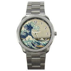 The Classic Japanese Great Wave Off Kanagawa By Hokusai Sport Metal Watch by PodArtist
