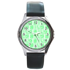 Bright Lime Green Colored Waikiki Surfboards  Round Metal Watch by PodArtist