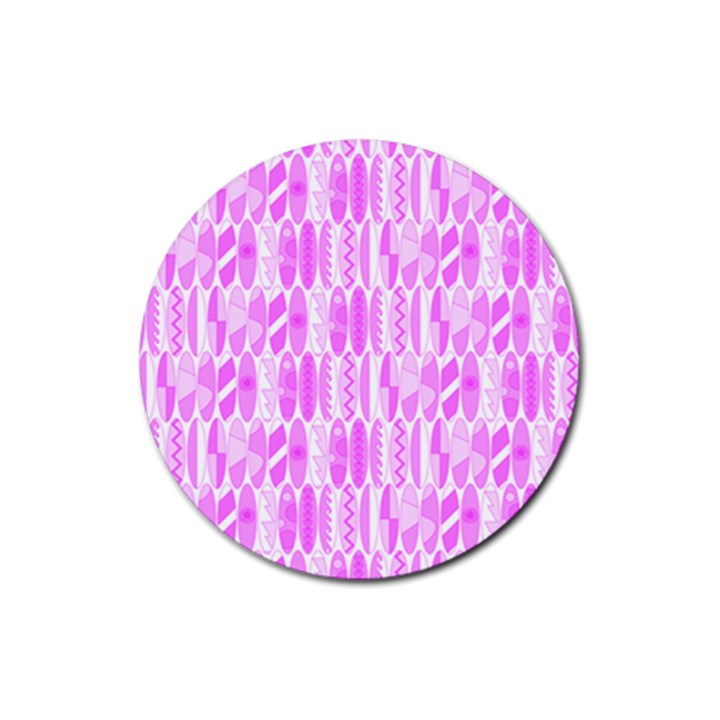 Bright Pink Colored Waikiki Surfboards  Rubber Coaster (Round) 