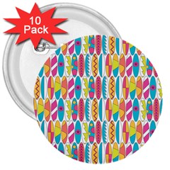 Rainbow Colored Waikiki Surfboards  3  Buttons (10 Pack) 