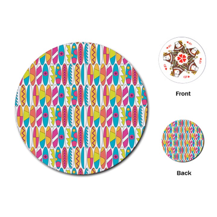 Rainbow Colored Waikiki Surfboards  Playing Cards (Round)