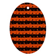 Orange And Black Spooky Halloween Nightmare Stripes Oval Ornament (two Sides)