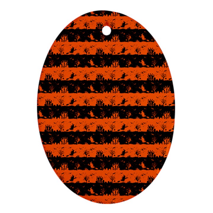 Orange and Black Spooky Halloween Nightmare Stripes Oval Ornament (Two Sides)