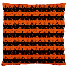 Orange And Black Spooky Halloween Nightmare Stripes Large Cushion Case (one Side) by PodArtist