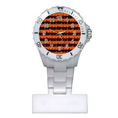 Orange And Black Spooky Halloween Nightmare Stripes Plastic Nurses Watch by PodArtist