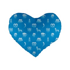 Oktoberfest Bavarian October Beer Festival Motifs In Bavarian Blue Standard 16  Premium Heart Shape Cushions by PodArtist