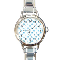 Oktoberfest Bavarian October Beer Festival Motifs In Bavarian Blue Round Italian Charm Watch by PodArtist