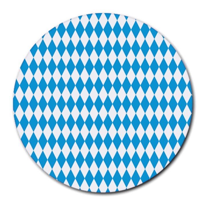 Oktoberfest Bavarian Blue and White Large Diagonal Diamond Pattern Round Mousepads