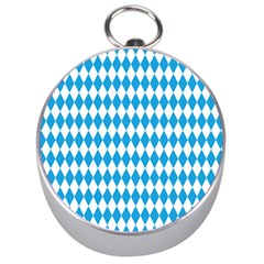 Oktoberfest Bavarian Blue And White Large Diagonal Diamond Pattern Silver Compasses by PodArtist