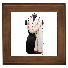 Indiahandycrfats women Fashion White Dupatta with Multicolour Pompom all four sides for Girls/women Framed Tiles