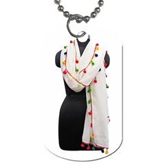 Indiahandycrfats women Fashion White Dupatta with Multicolour Pompom all four sides for Girls/women Dog Tag (Two Sides)