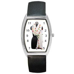 Indiahandycrfats Women Fashion White Dupatta With Multicolour Pompom All Four Sides For Girls/women Barrel Style Metal Watch